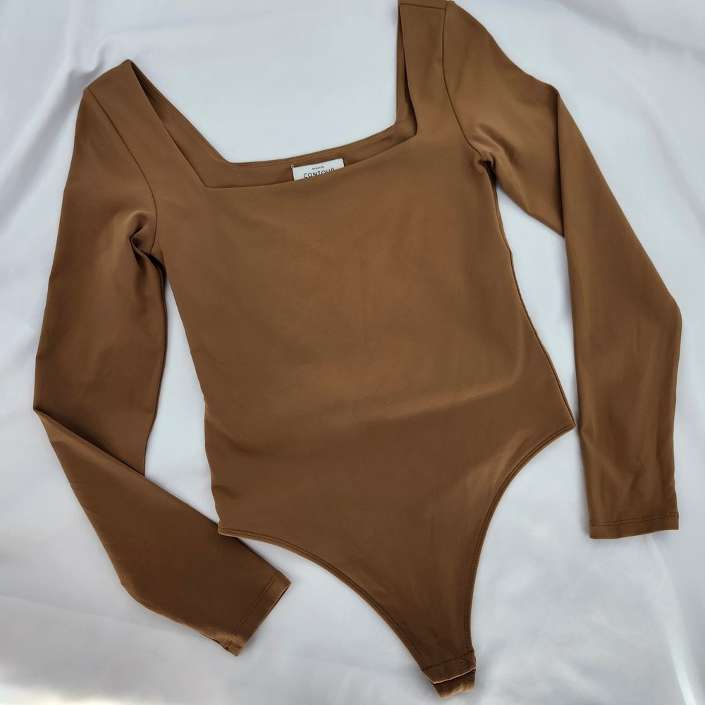 Babaton Contour Camel Brown Squareneck Bodysuit Womens Medium Capsule Minimalist
